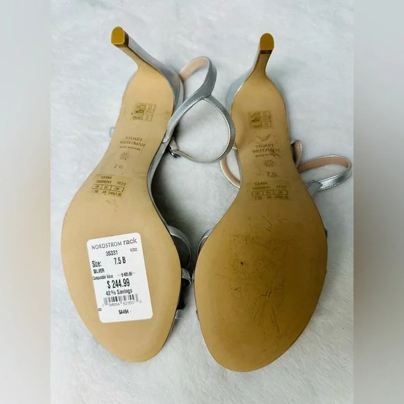 Stuart Weitzman Starla Ankle Strap Sandals in Silver Metallic Leather Size 7.5 - Picture 8 of 9